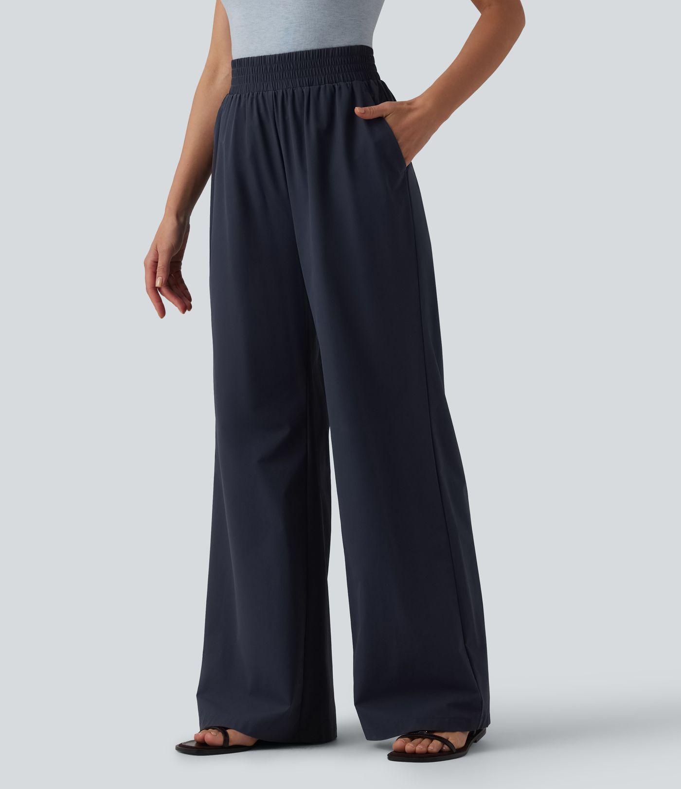 High Waisted Wide Leg Casual Trousers with Pockets