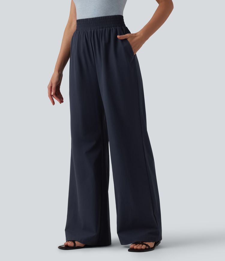 High Waisted Wide Leg Casual Trousers with Pockets