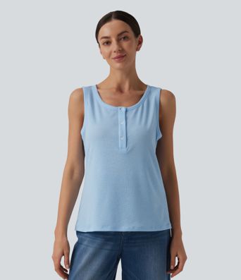 Henley Neck Casual Tank Top