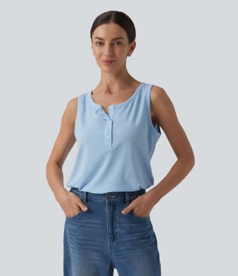 Henley Neck Casual Tank Top