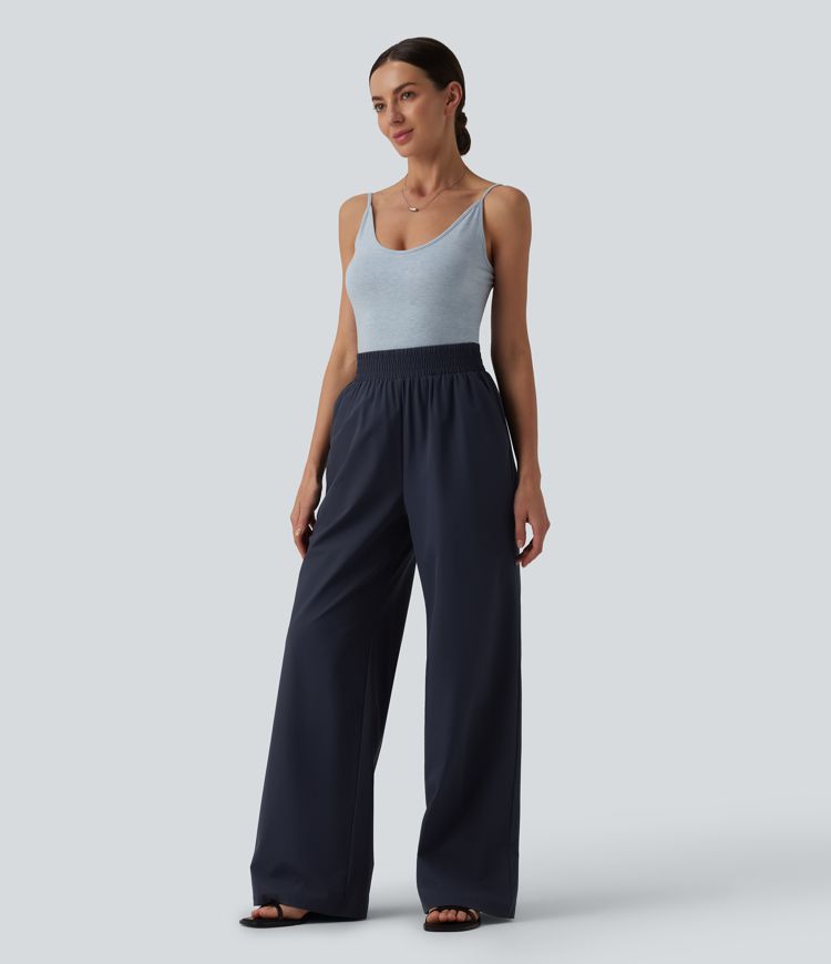 High Waisted Wide Leg Casual Trousers with Pockets
