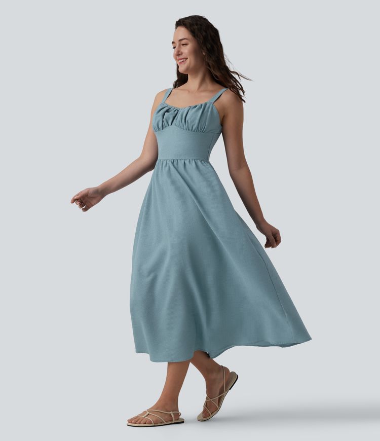 ruched midi slip dress Ruched Shapewear Bodycon Midi Dress | Built-In Shaping