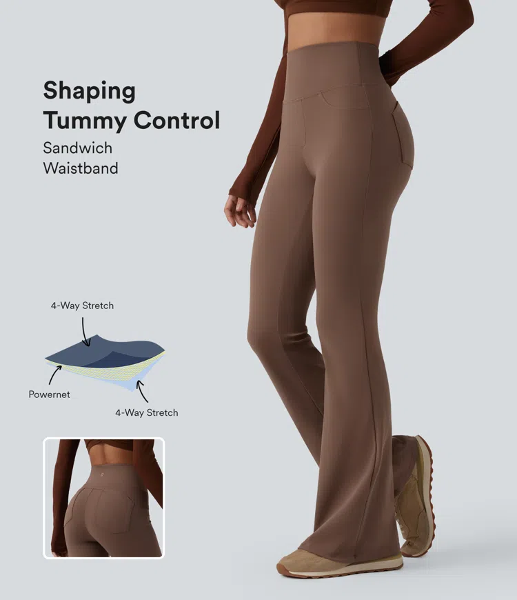 DayStretch Yoga-Leggings mit hoher Taille, bauchformender Wirkung, Bootcut-Schnitt und Taschen