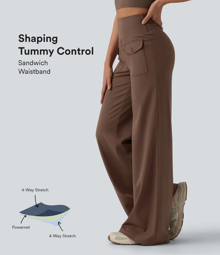 DayStretch - Yogahose mit hohem Bund, Seitentaschen, Bauchkontrolle und weitem Bein