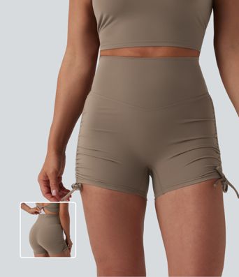 Halara UltraSculpt™ - Geraffte Yoga-Bikershorts mit hohem Bund, Bundtasche und seitlicher Schnürung