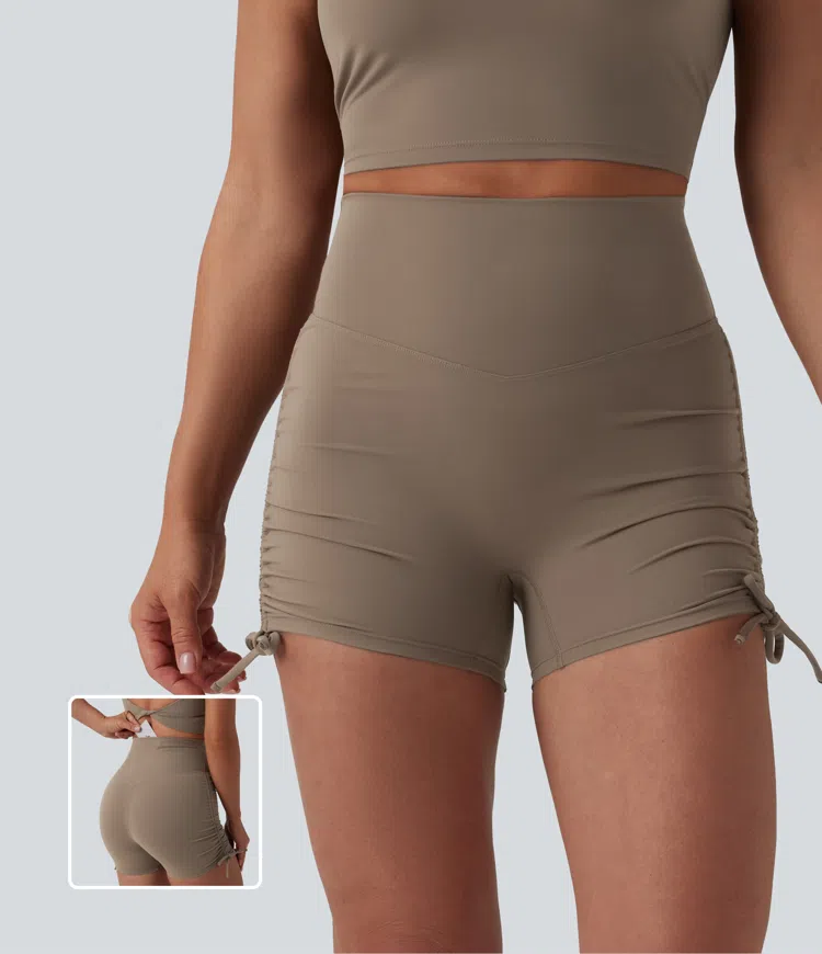 Halara UltraSculpt™ High Waisted Ruched Lace Up Yoga Bike Running Shorts 3'' with Pocket