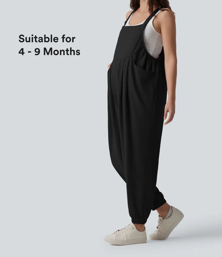 Waffle Casual Maternity Jogger Overalls with Pockets