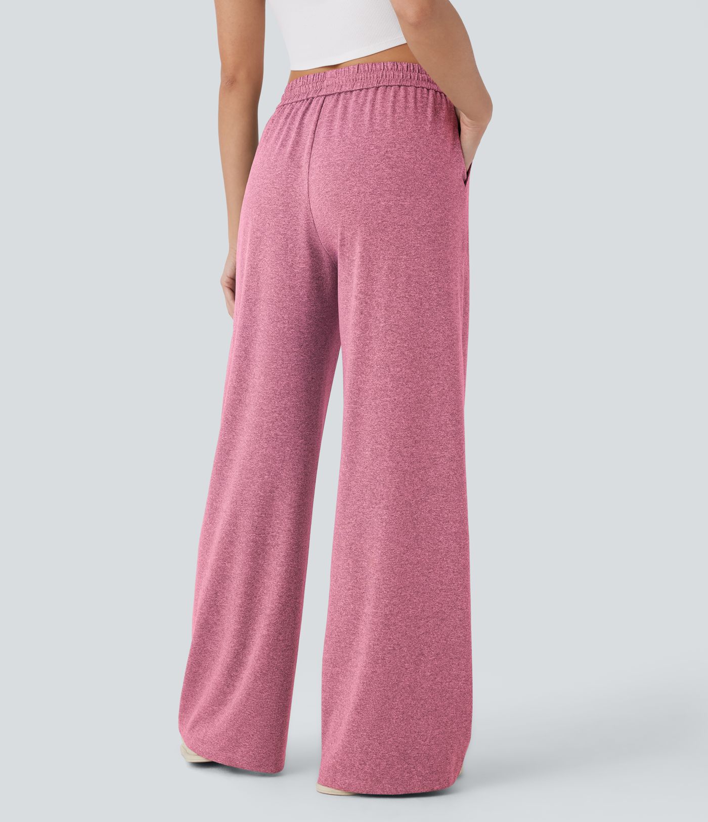 High Waisted Drawstring Pocket Wide Leg Casual Pants