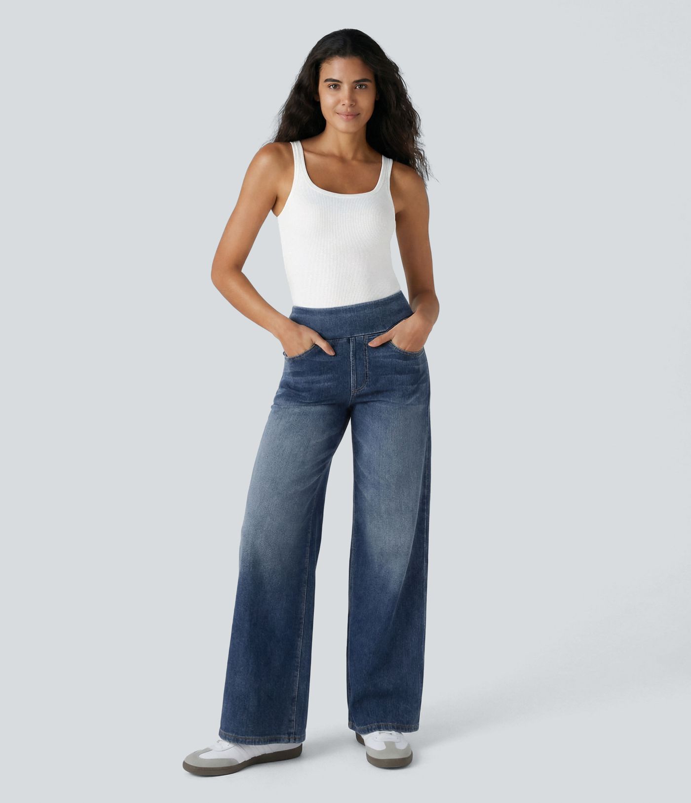 Halara Flex™ High Waisted Pockets Baggy Wide Leg Washed Casual Jeans