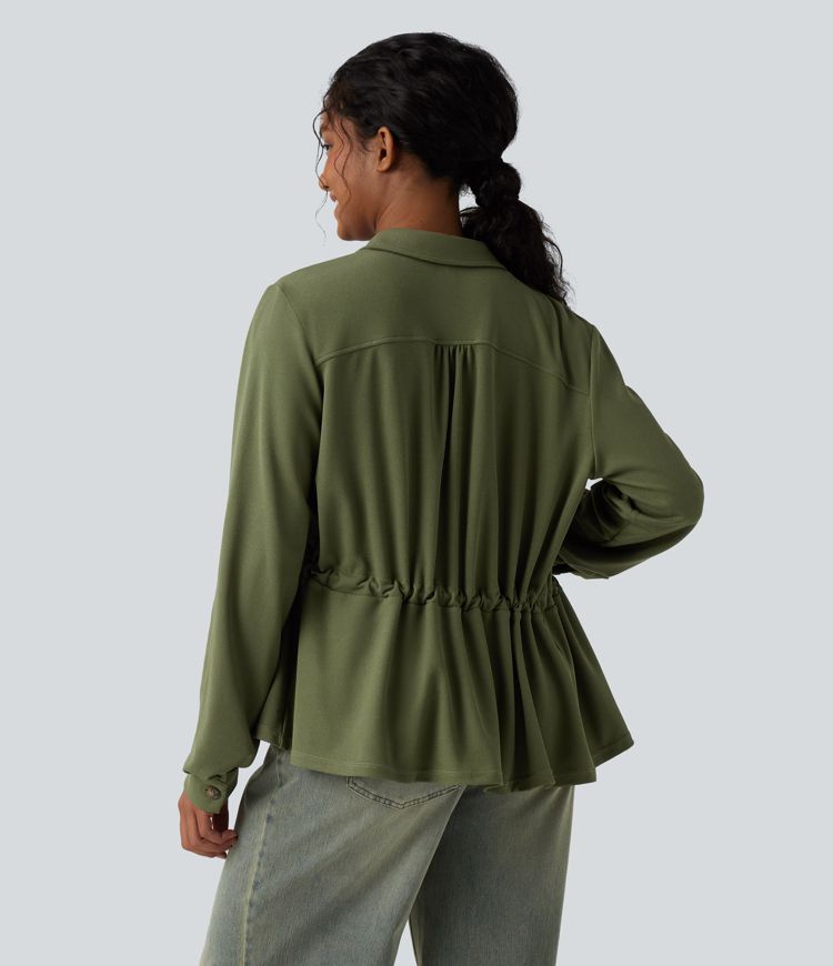 Lässige Jacke mit langen Ärmeln, Kordelzug und Waffelstruktur