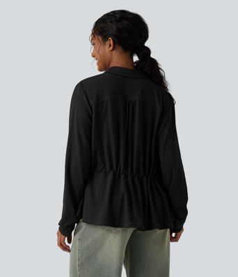 Veste décontractée gaufré manches longues avec cordon de serrage