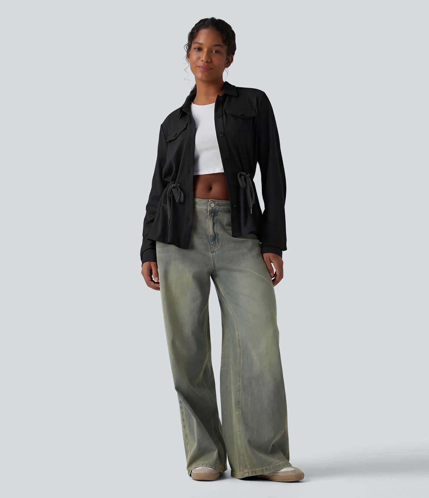 Veste décontractée gaufré manches longues avec cordon de serrage