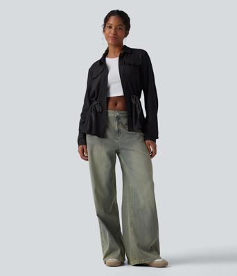 Veste décontractée gaufré manches longues avec cordon de serrage