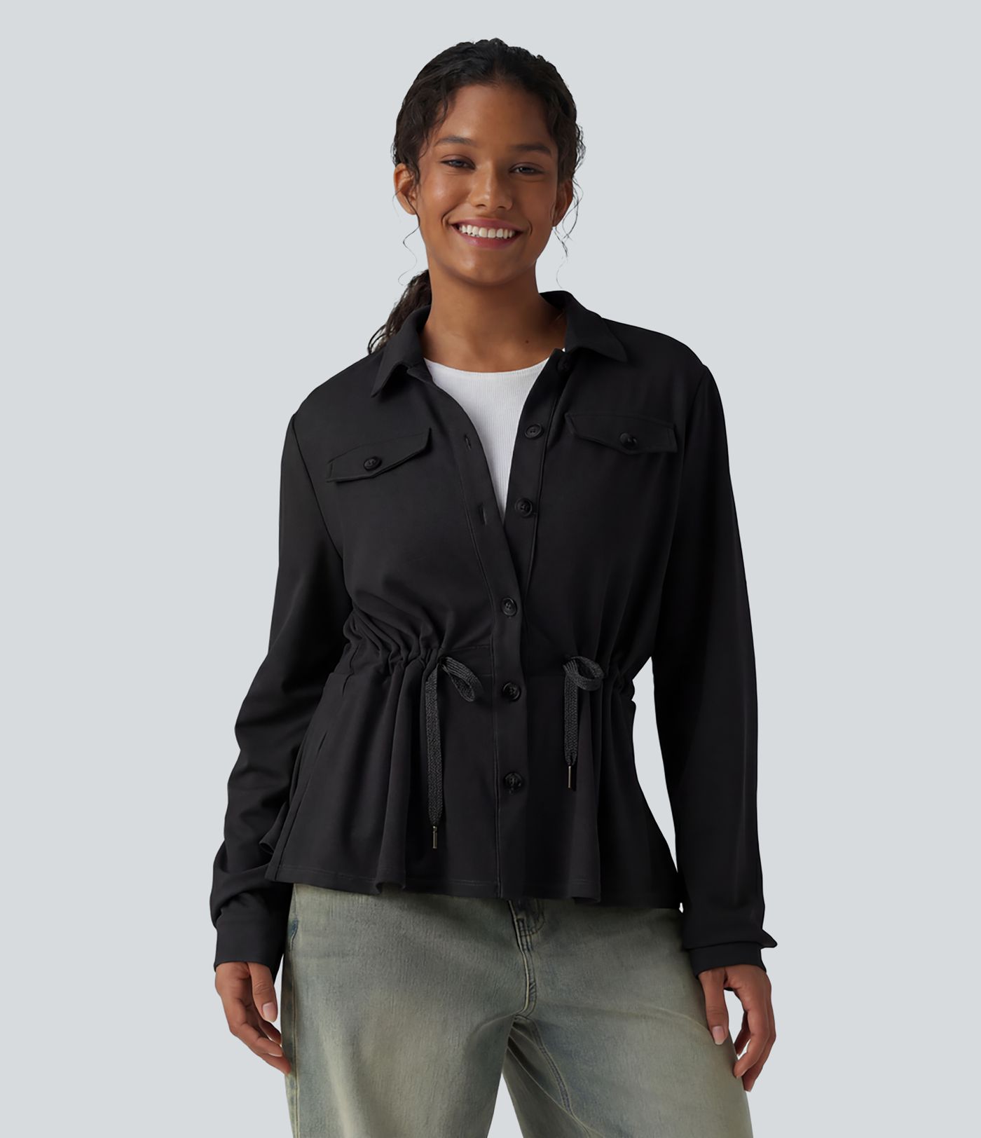 Veste décontractée gaufré manches longues avec cordon de serrage