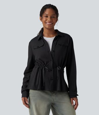 Veste décontractée gaufré manches longues avec cordon de serrage