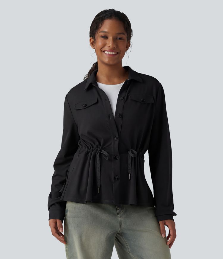 Veste décontractée gaufré manches longues avec cordon de serrage