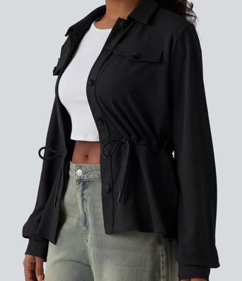 Veste décontractée gaufré manches longues avec cordon de serrage