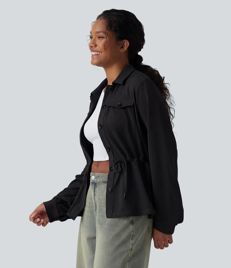 Veste décontractée gaufré manches longues avec cordon de serrage