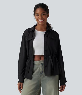 Veste décontractée gaufré manches longues avec cordon de serrage