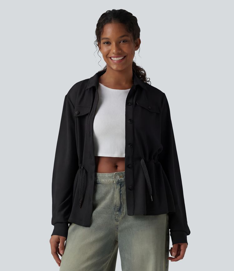 Veste décontractée gaufré manches longues avec cordon de serrage