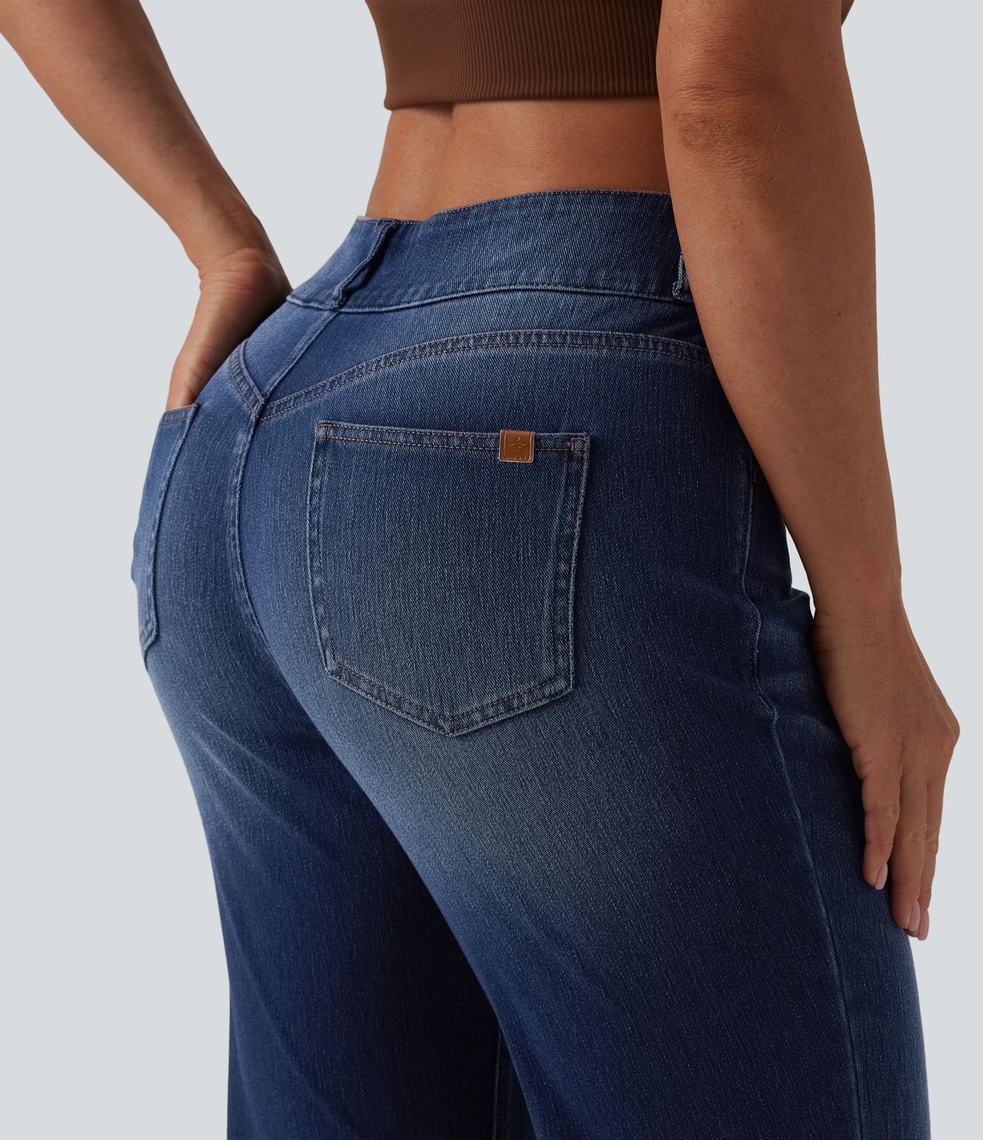 Halara Flex™ Asymmetric Mid Rise Casual Flare Jeans with Pockets