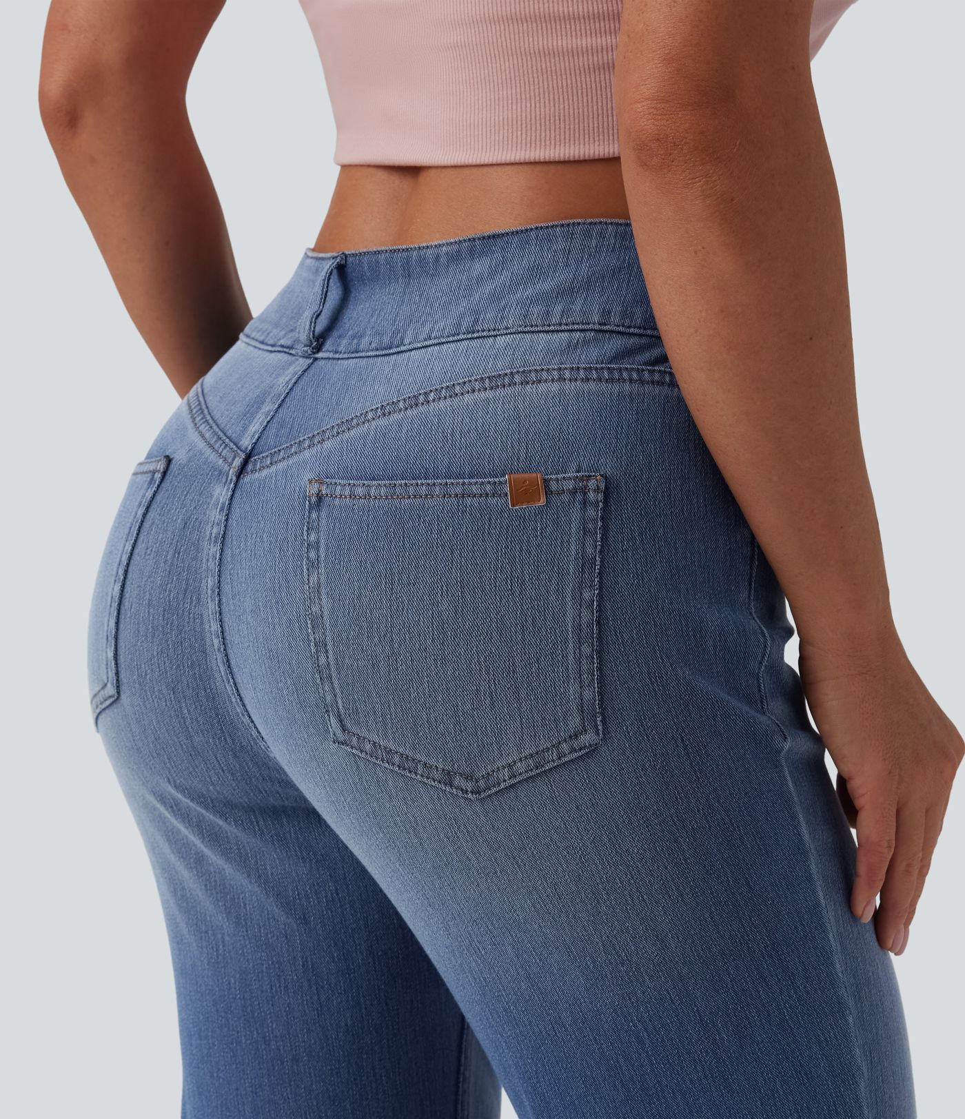 Halara Flex™ Jeans évasés décontractés asymétriques, taille mi-haute, avec poches