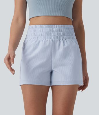 High Waisted Quick Dry Crinkle Casual Baggy Shorts with Pockets