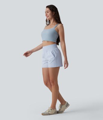 High Waisted Quick Dry Crinkle Casual Baggy Shorts with Pockets