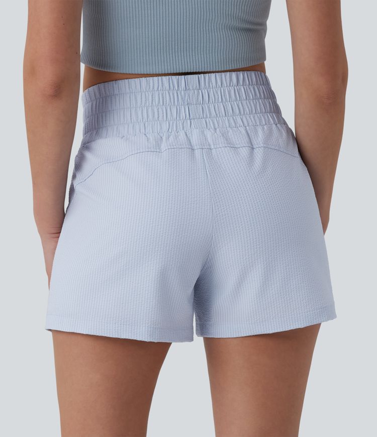 High Waisted Quick Dry Crinkle Casual Baggy Shorts with Pockets