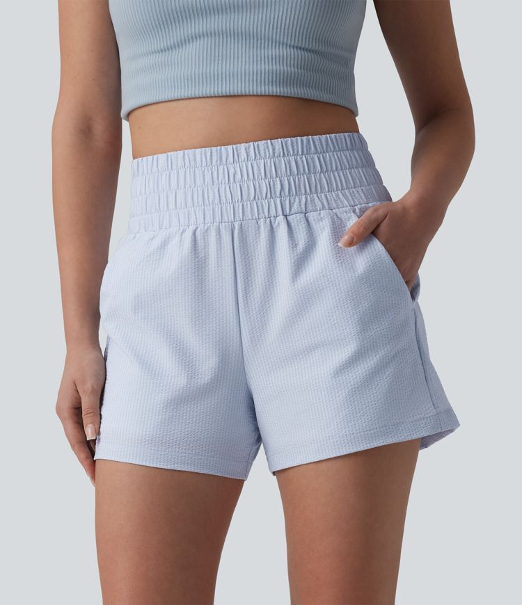 High Waisted Quick Dry Crinkle Casual Baggy Shorts with Pockets