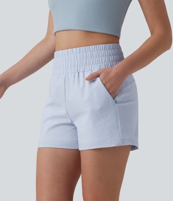 High Waisted Quick Dry Crinkle Casual Baggy Shorts with Pockets
