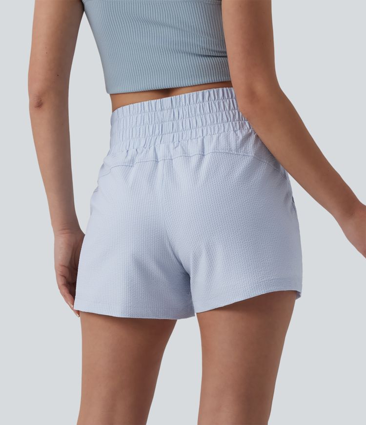 High Waisted Quick Dry Crinkle Casual Baggy Shorts with Pockets