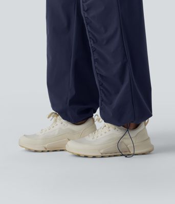 High Waisted Drawstring Ruched Quick Dry Running Straight Leg Pants with Pockets