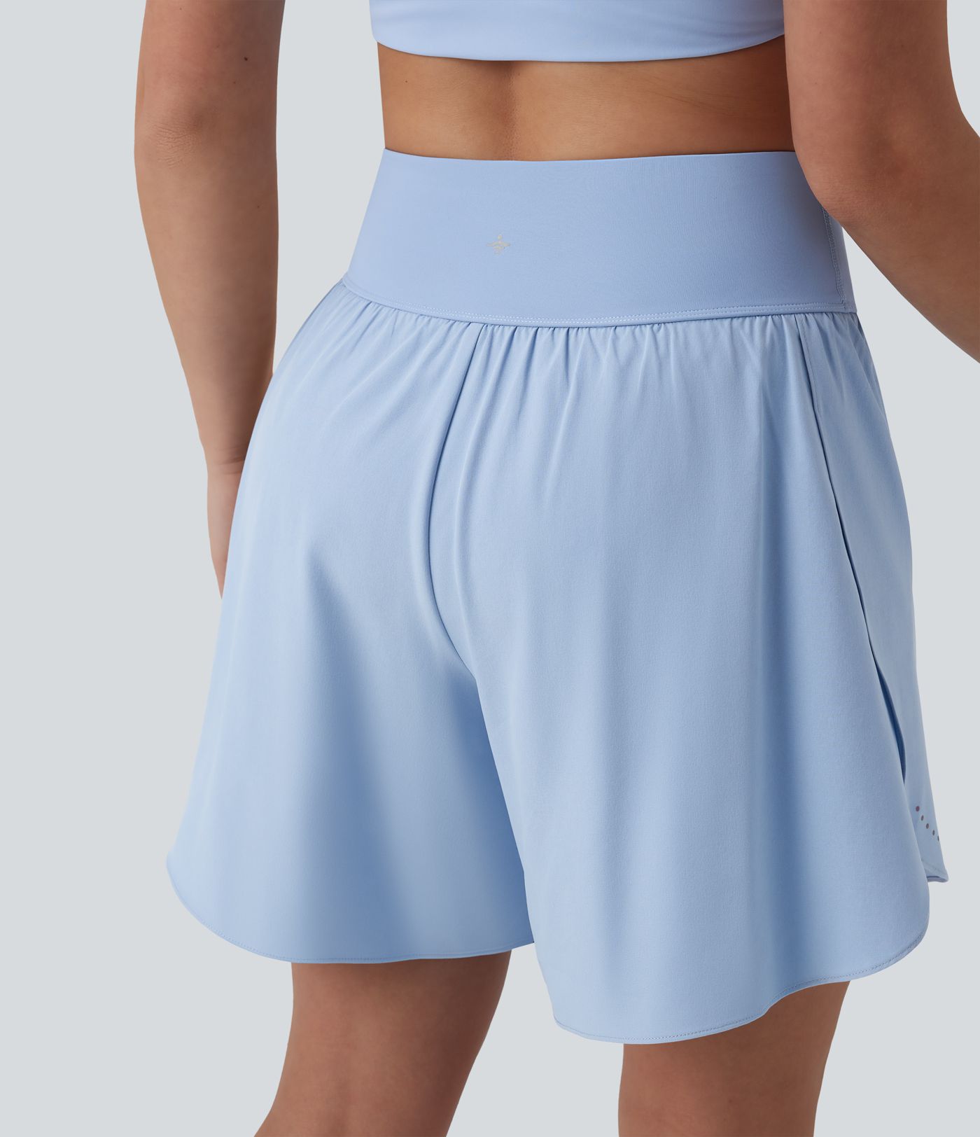 SoftlyZero™ QuickDry High Waisted Tummy Control Reflective Dots Crossover Hem 2-in-1 Running Shorts 7'' with Pockets