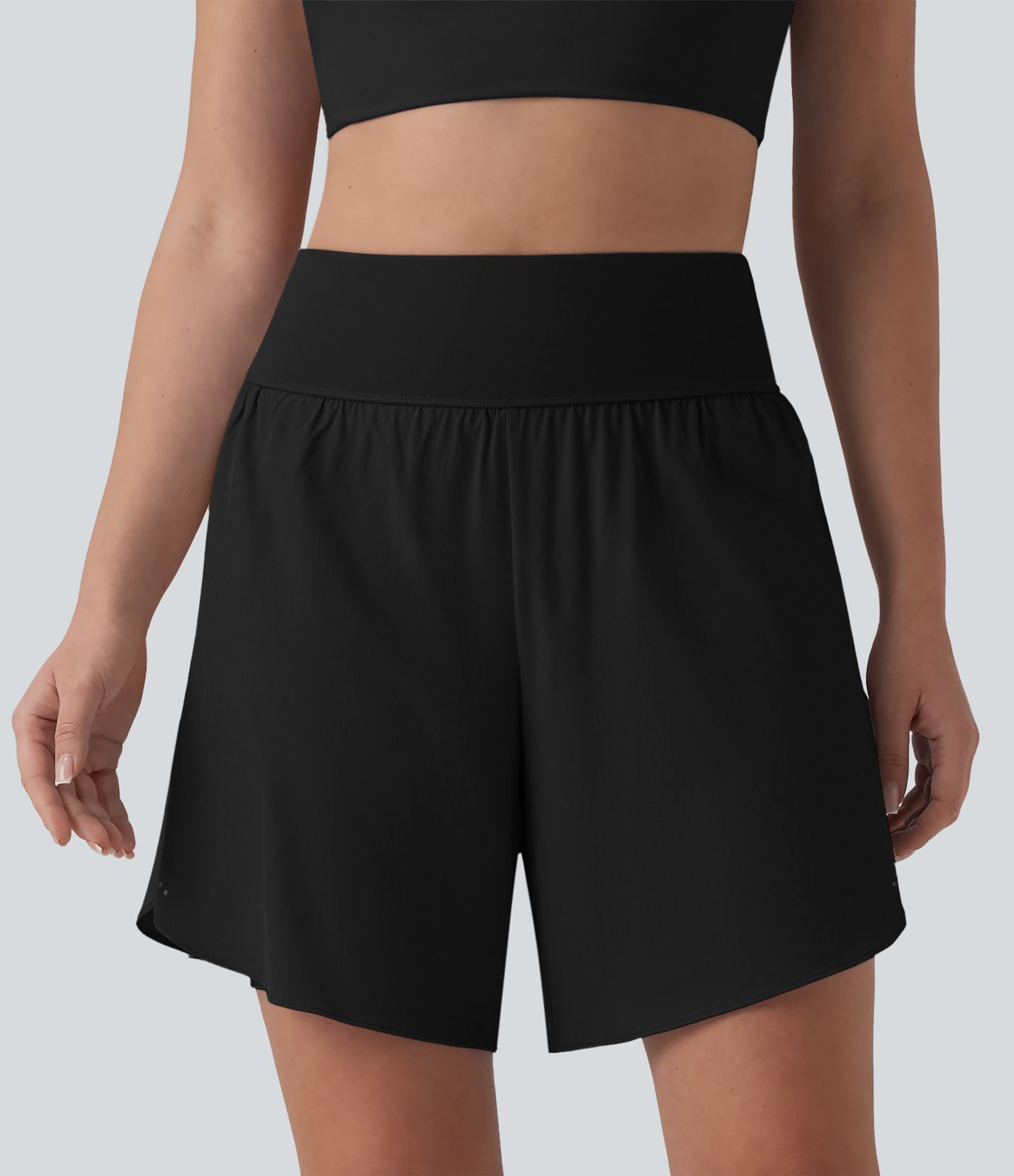 SoftlyZero™ QuickDry High Waisted Tummy Control Reflective Dots Crossover Hem 2-in-1 Running Shorts 7'' with Pockets