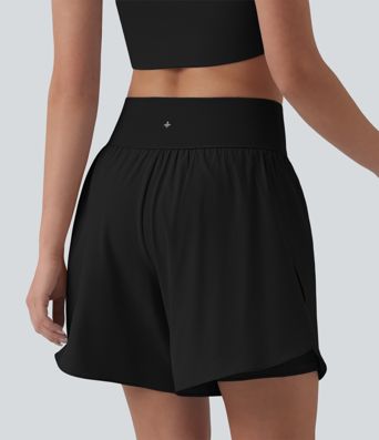 SoftlyZero™ QuickDry High Waisted Tummy Control Reflective Dots Crossover Hem 2-in-1 Running Shorts 7'' with Pockets