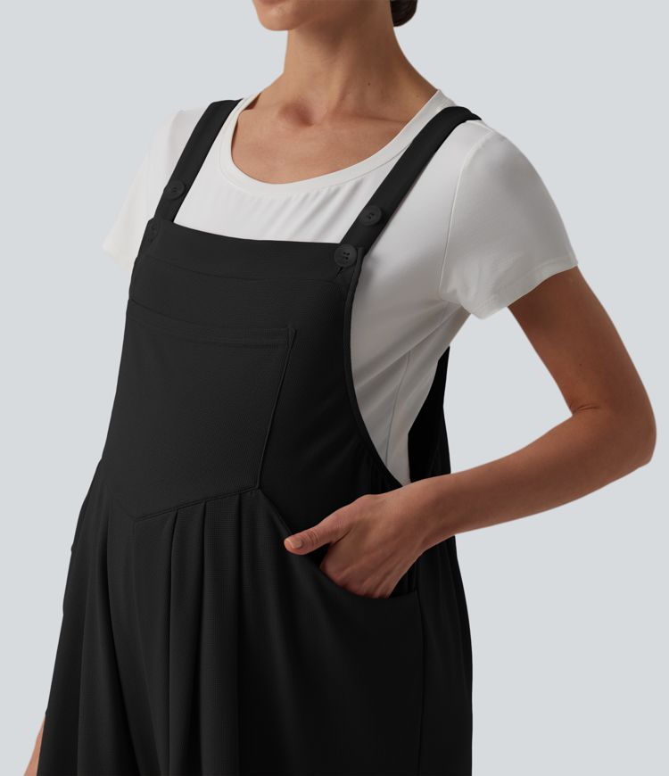 Adjustable Straps Waffle Casual Maternity Overalls with Pockets