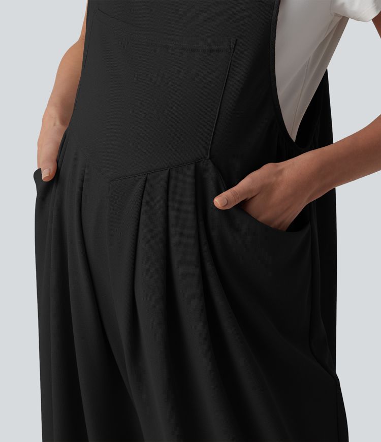 Adjustable Straps Waffle Casual Maternity Overalls with Pockets