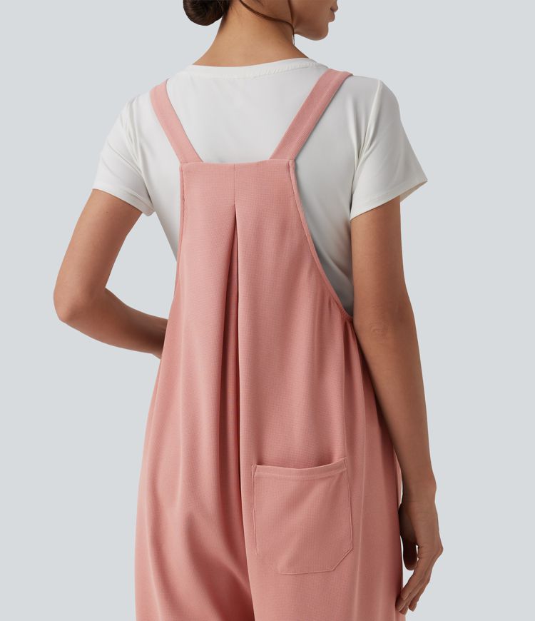 Adjustable Straps Waffle Casual Maternity Dungarees with Pockets