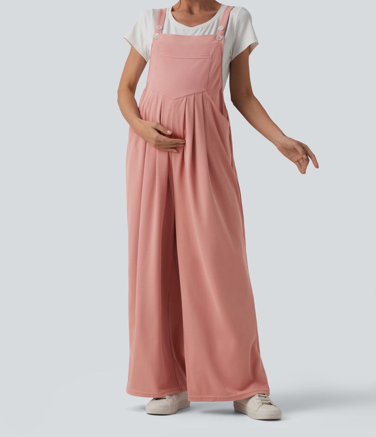 Adjustable Straps Waffle Casual Maternity Overalls with Pockets