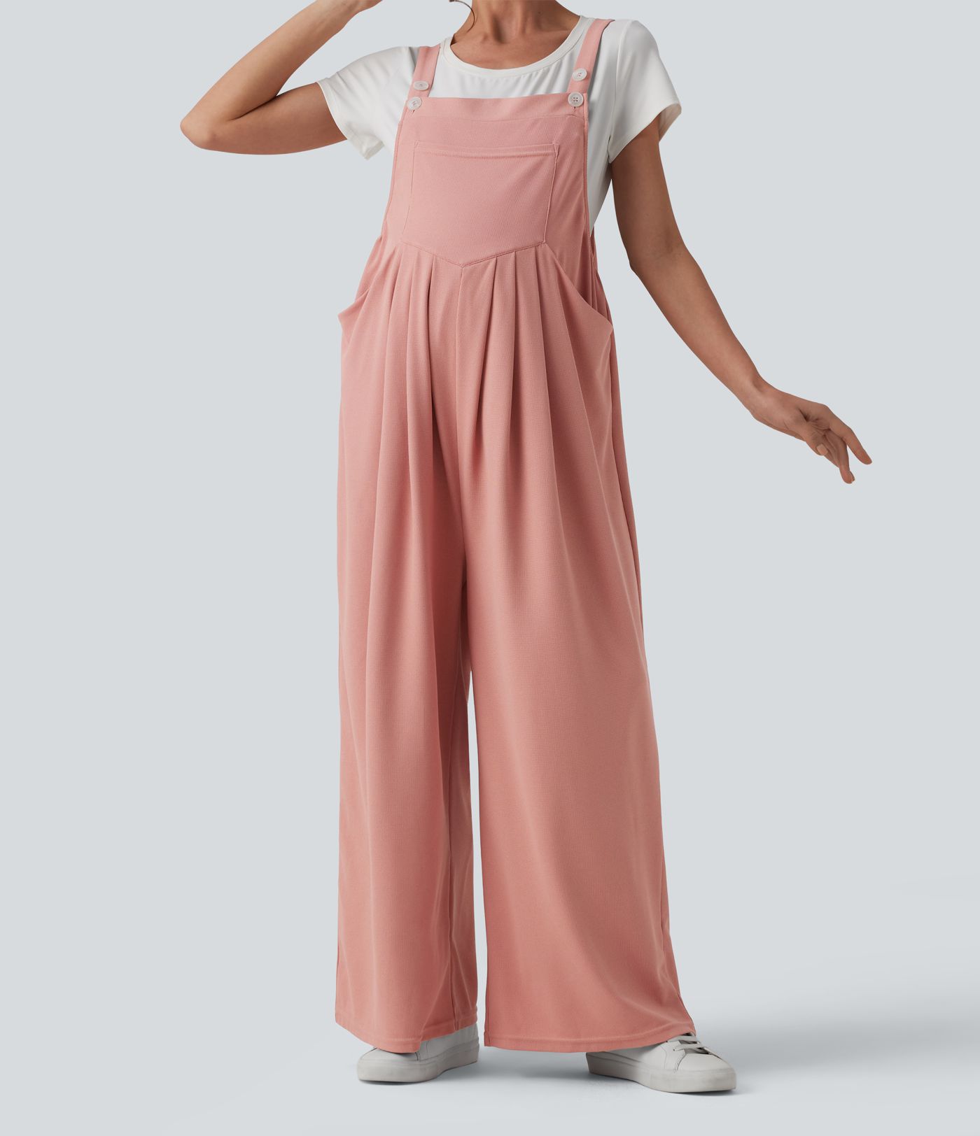 Adjustable Straps Waffle Casual Maternity Dungarees with Pockets