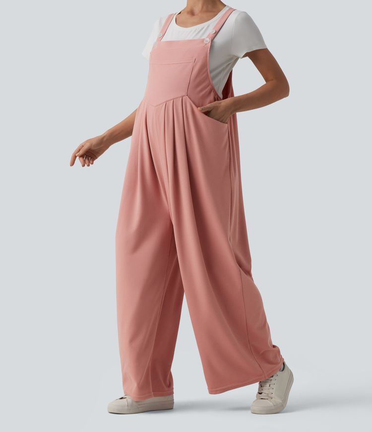Adjustable Straps Waffle Casual Maternity Dungarees with Pockets