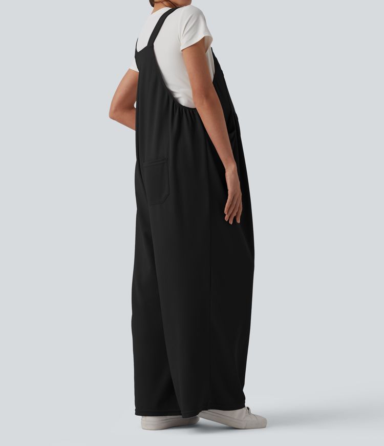 Adjustable Straps Waffle Casual Maternity Overalls with Pockets