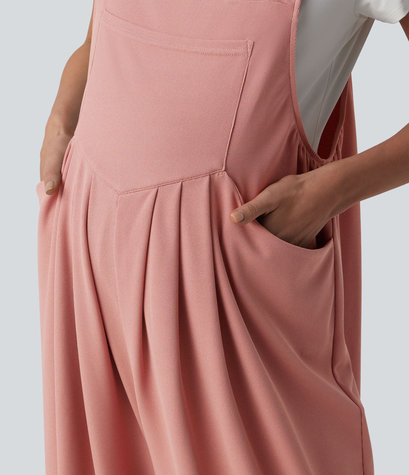 Adjustable Straps Waffle Casual Maternity Dungarees with Pockets