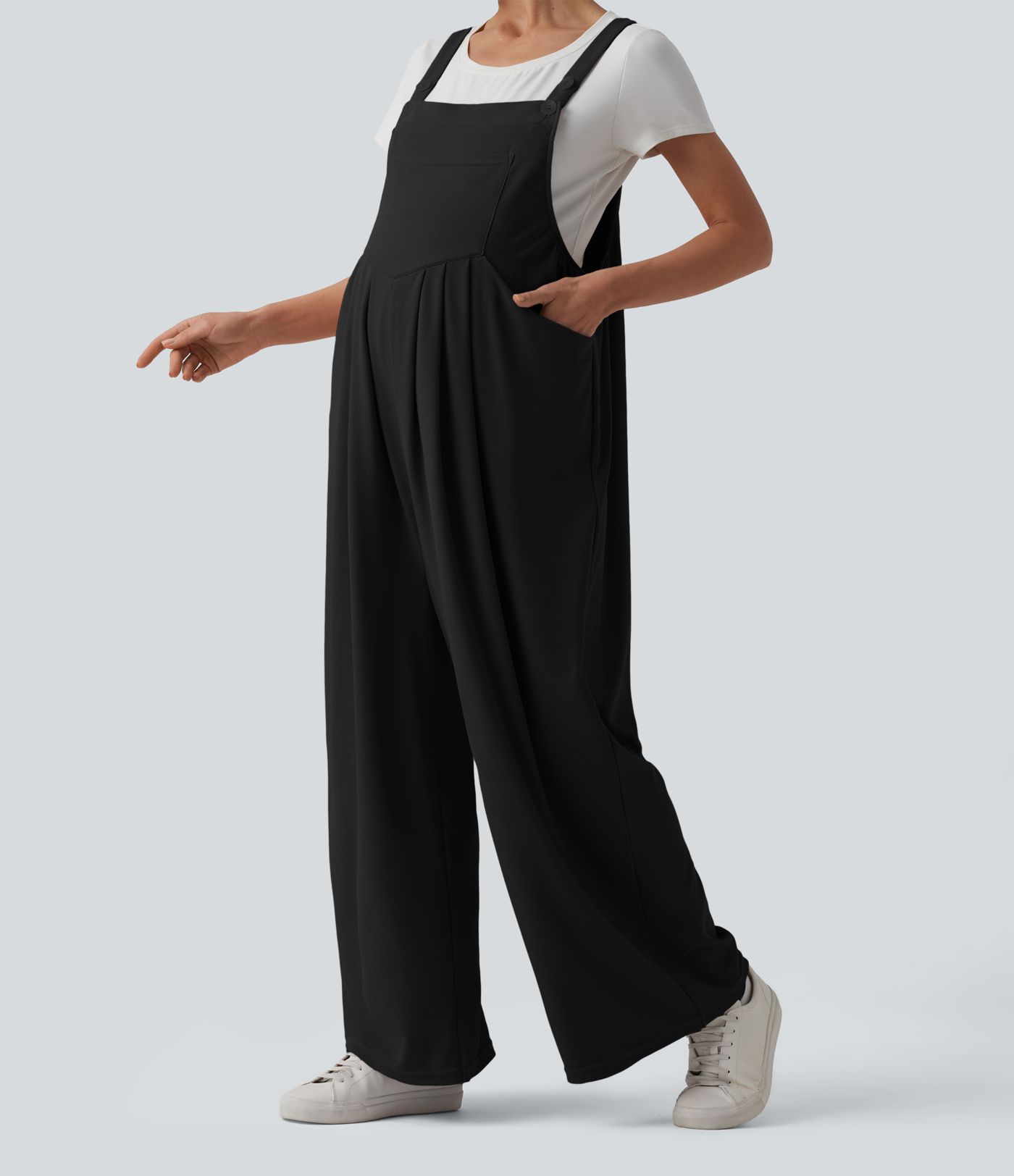 Adjustable Straps Waffle Casual Maternity Overalls with Pockets