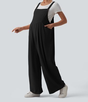Adjustable Straps Waffle Casual Maternity Overalls with Pockets