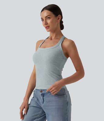 Halara Cotton Jersey Racerback Ultra-slim Casual Tank Top