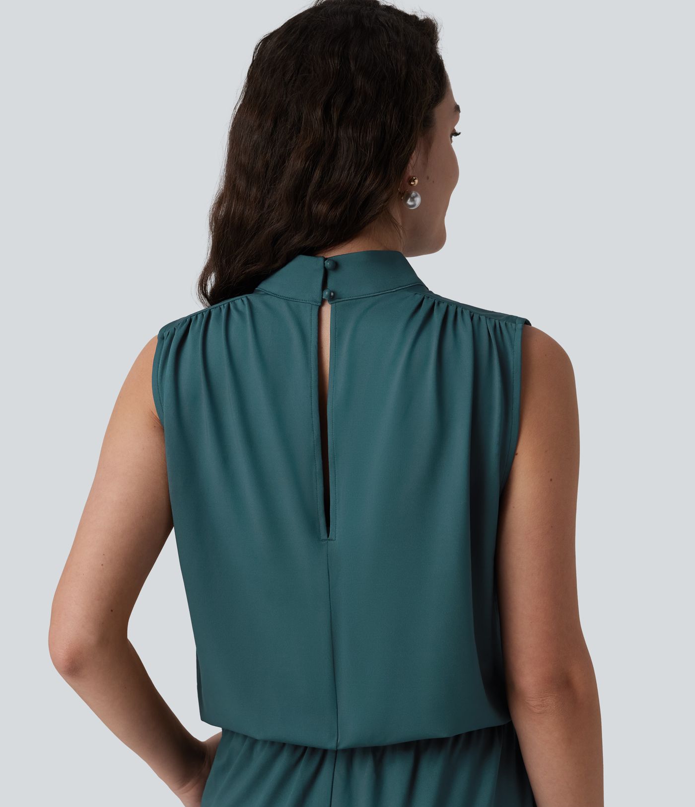 Ärmelloser Jumpsuit mit Stehkragen, Seitentaschen und geradem Bein für Brautjungfern und Hochzeitsgäste - Easy Peezy