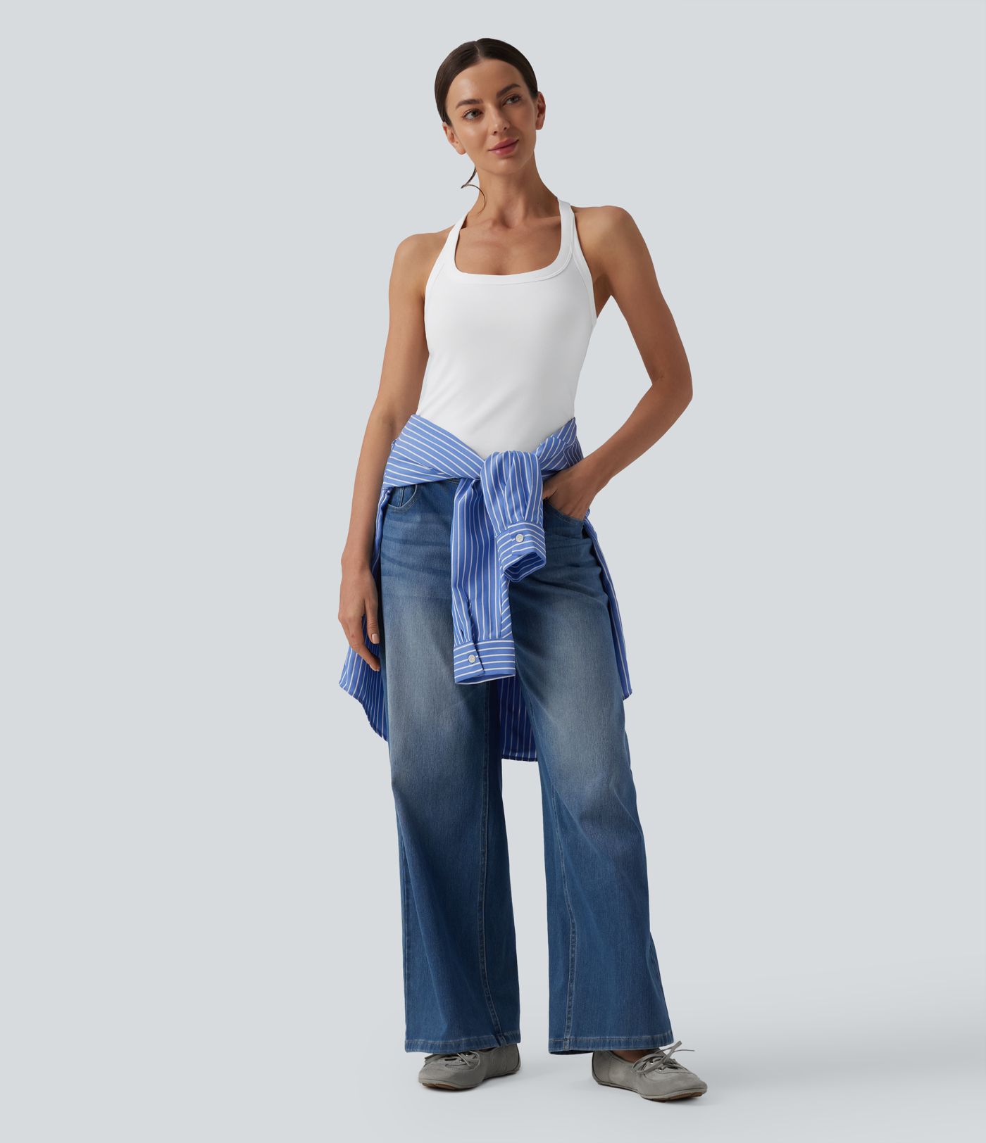 Halara Cotton Jersey Racerback Ultra-slim Casual Tank Top