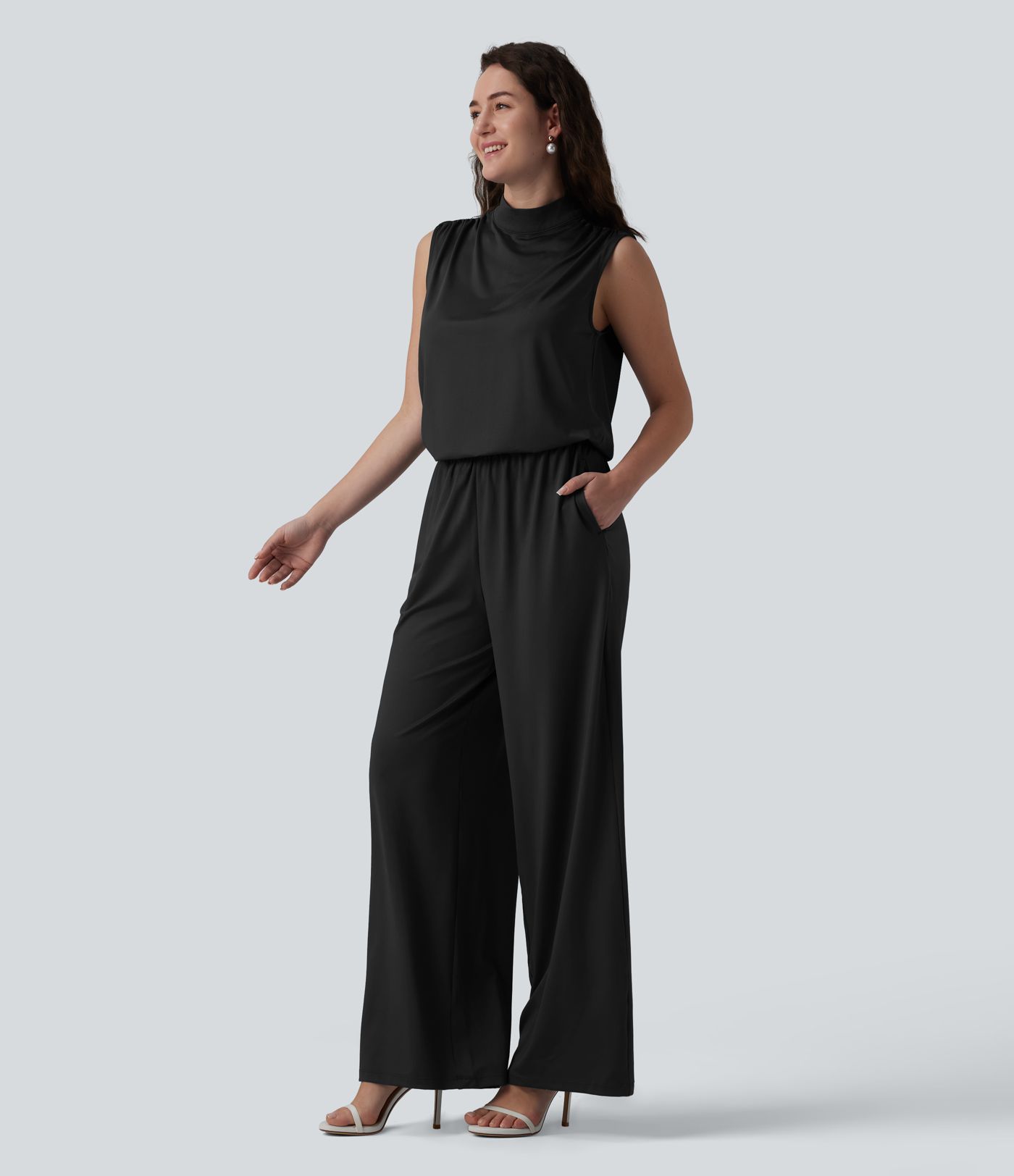 Stand Collar Sleeveless Straight Leg Bridesmaid And Wedding Guest Jumpsuit with Pockets-Easy Peezy